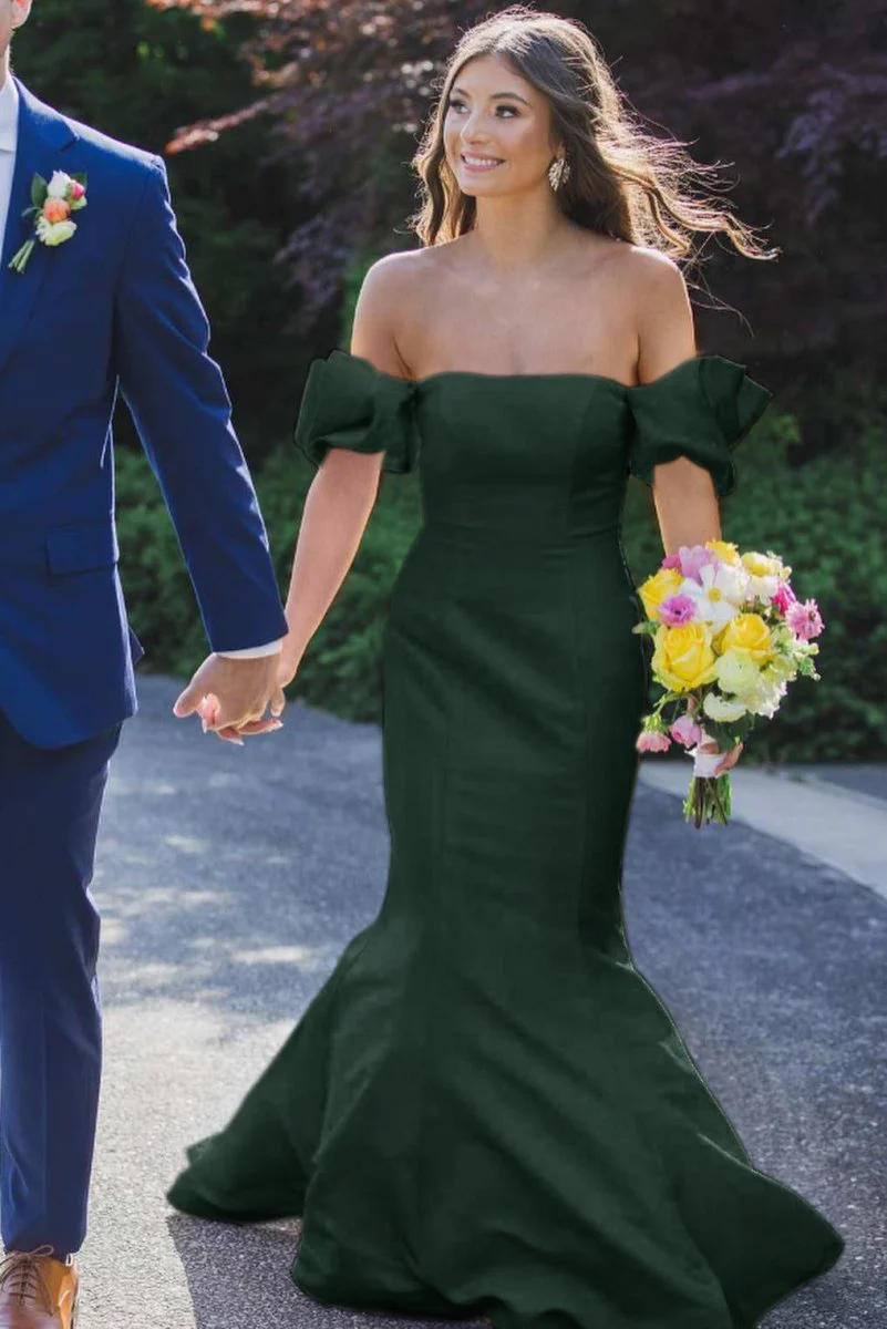 Seoni | Yellow Satin Strapless Mermaid Pleated Long Formal Prom Dress with Sleeves