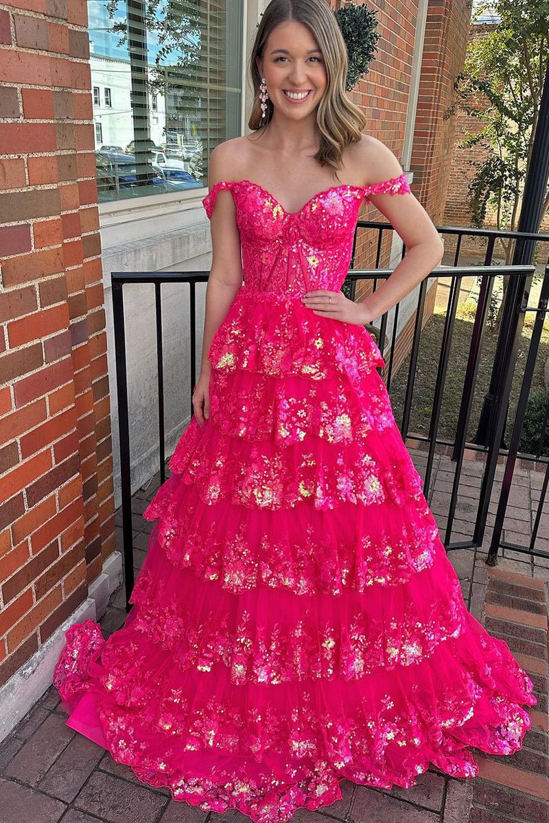 Leona |Princess Off the Shoulder Sequined Lace Prom Dress