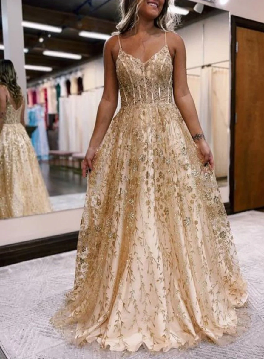 A Line Spaghetti Straps Lilac Corset Prom Dress with Appliques