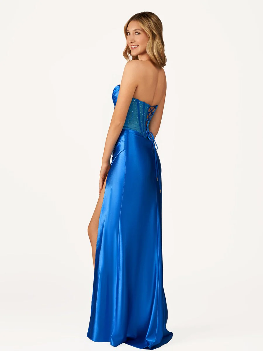 Siva | Royal Blue Strapless Satin Mermaid Prom Dress With Beading