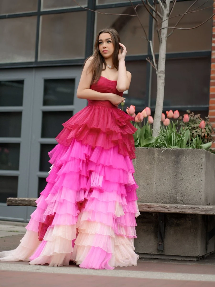 Xiomara | Sweetheart Pleated Bodice Long Prom Dress with Ruffles