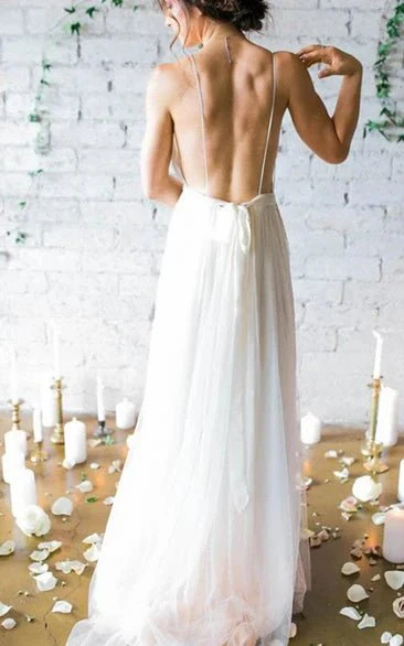 Serafina | A-Line V Neck Straps Spaghetti Sheath Chiffon Wedding Dress