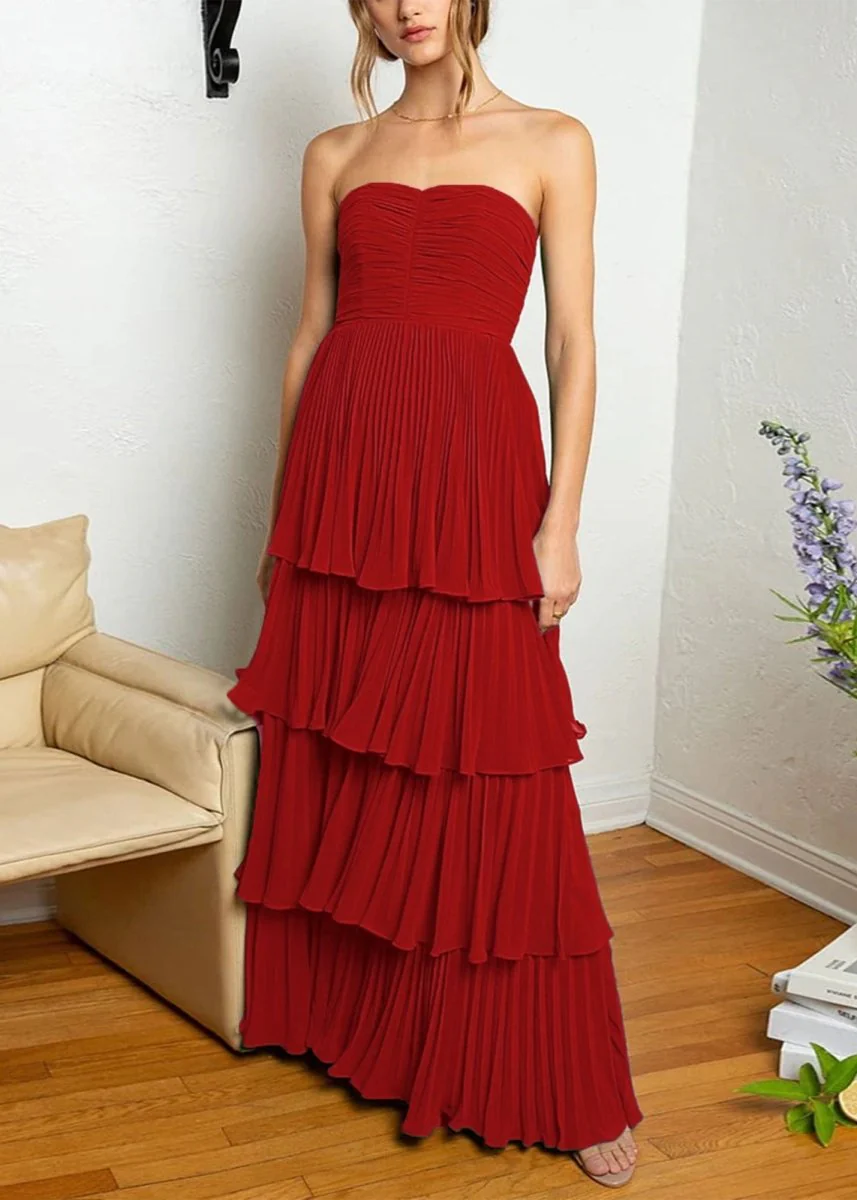 Khalani | Strapless Emerald Green Ruffle Multi-Layer Long Prom Dress