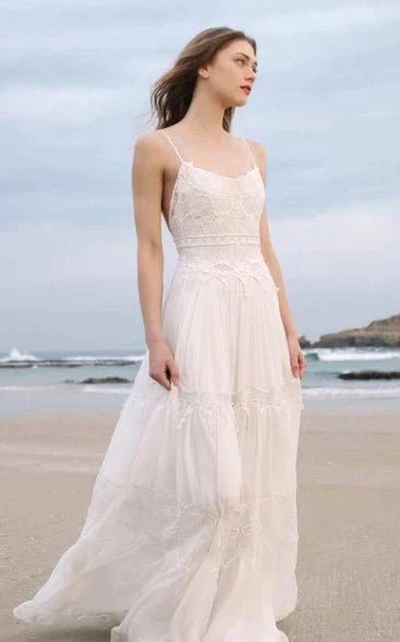 Spaghetti Sleeveless Chiffon Beach Boho Wedding Dress