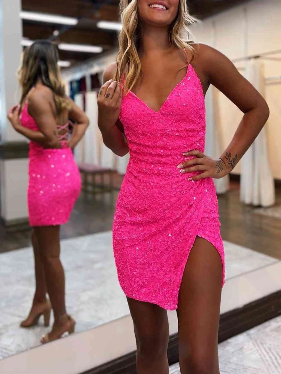 Odette |Bodycon V-Neck Sequined Homecoming Dress