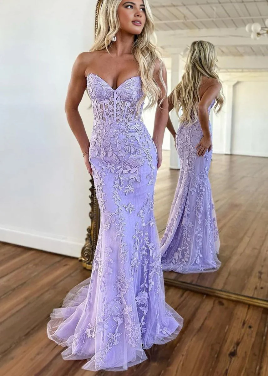Evie |Mermaid Strapless Lace Prom Dress With Appliques