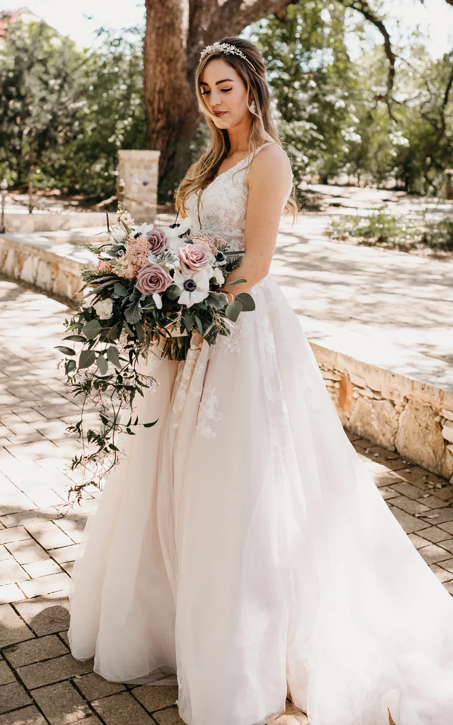 Adorable A-Line Lace Wedding Dress With Appliques And Illusion Deep-V Back