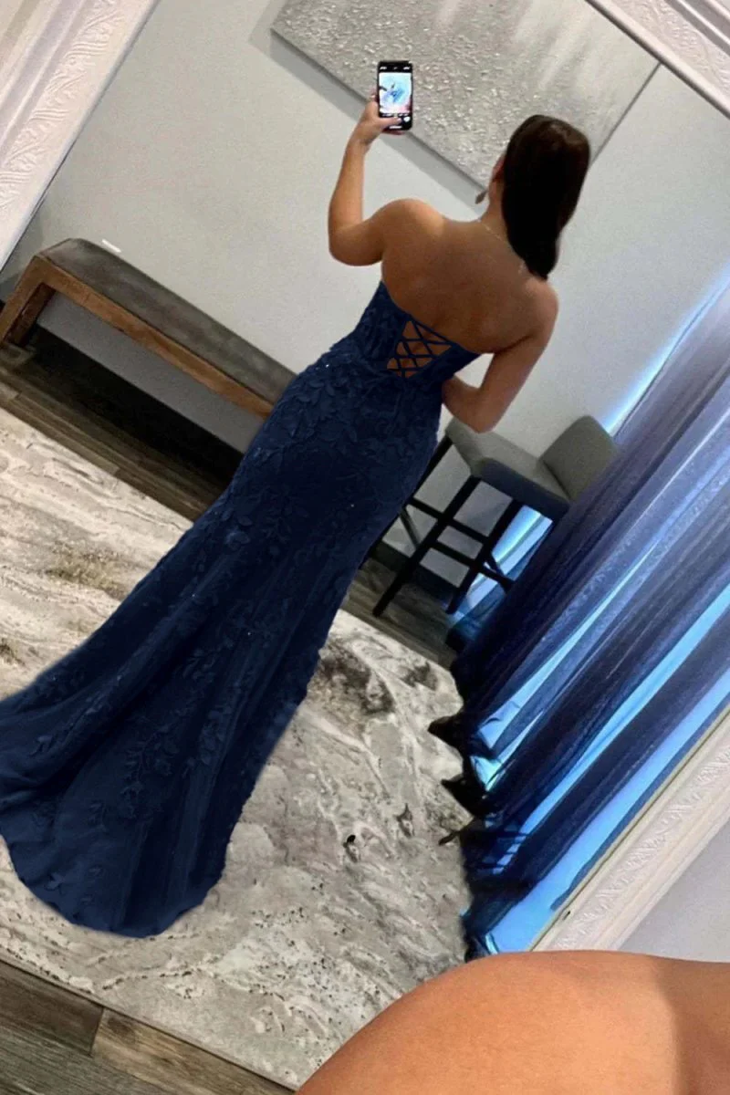 Nyomi |Mermaid Strapless Corset Lace Prom Dress with Slit