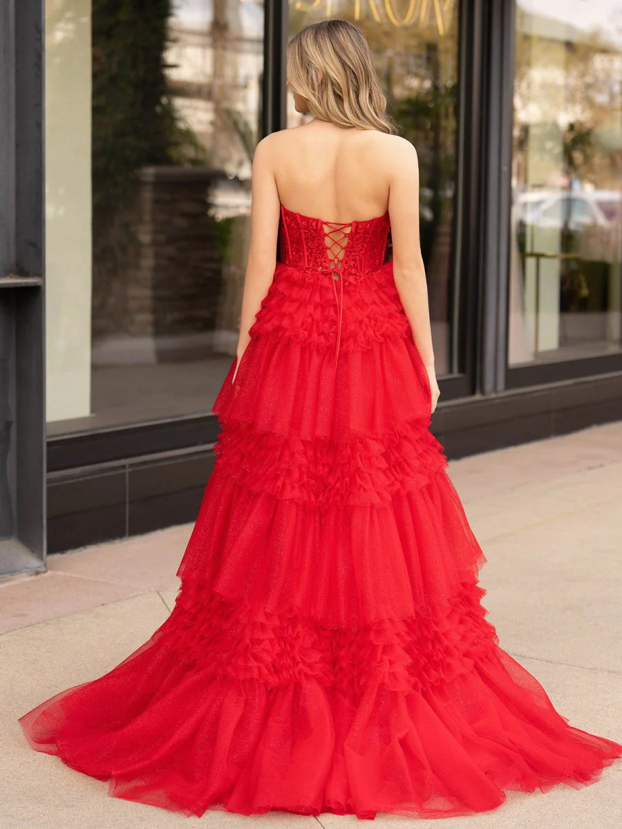 Adelyn |A-Line Sweetheart Tiered Long Tulle Prom Dress