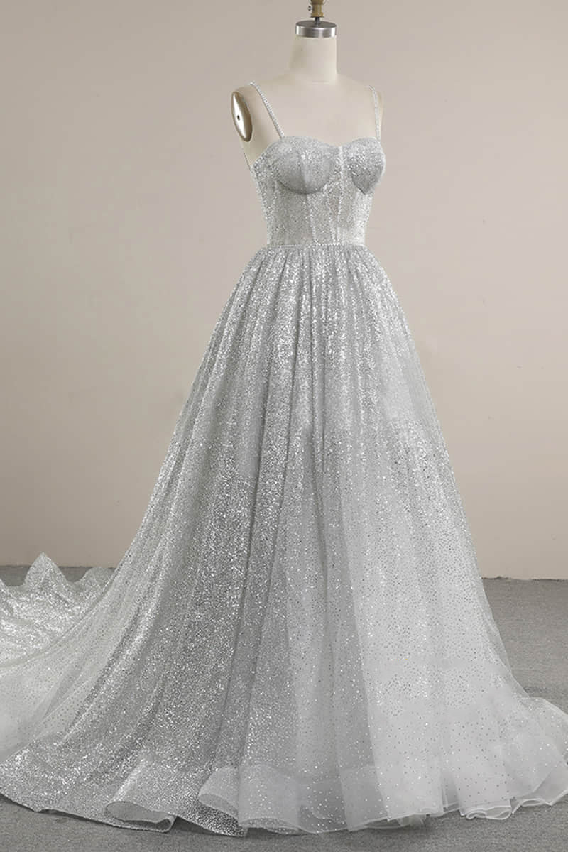 Liva | Spaghetti Straps Sequins A-line Sparkly Wedding Dress Bridal Gown