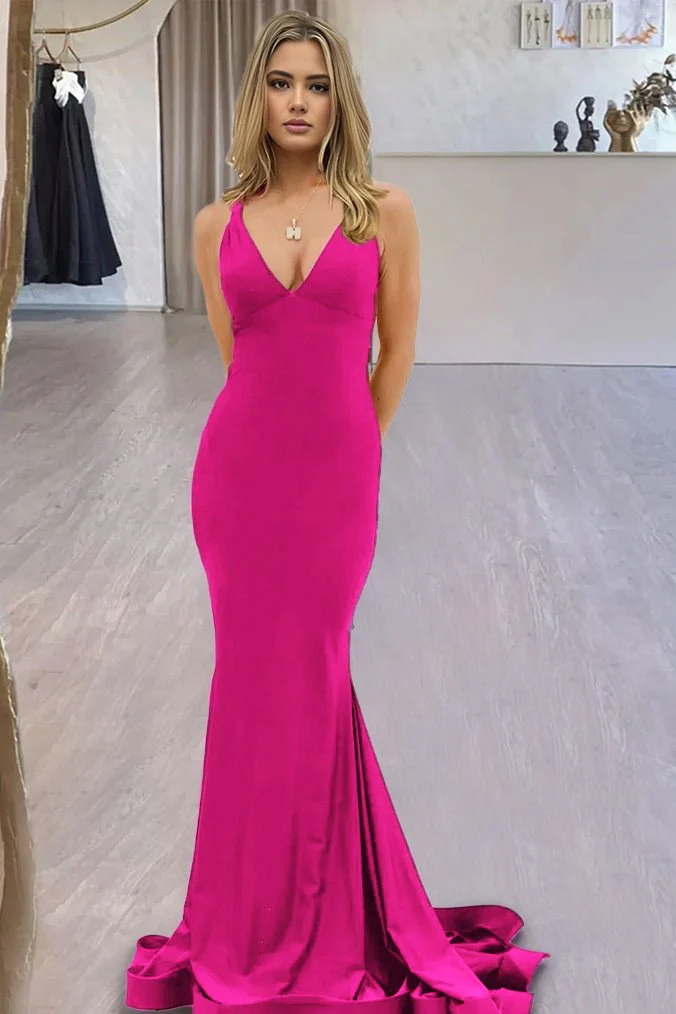 Quaylee | Yellow Mermaid V-Neck Satin Prom Dresses With Tail Evening Dress