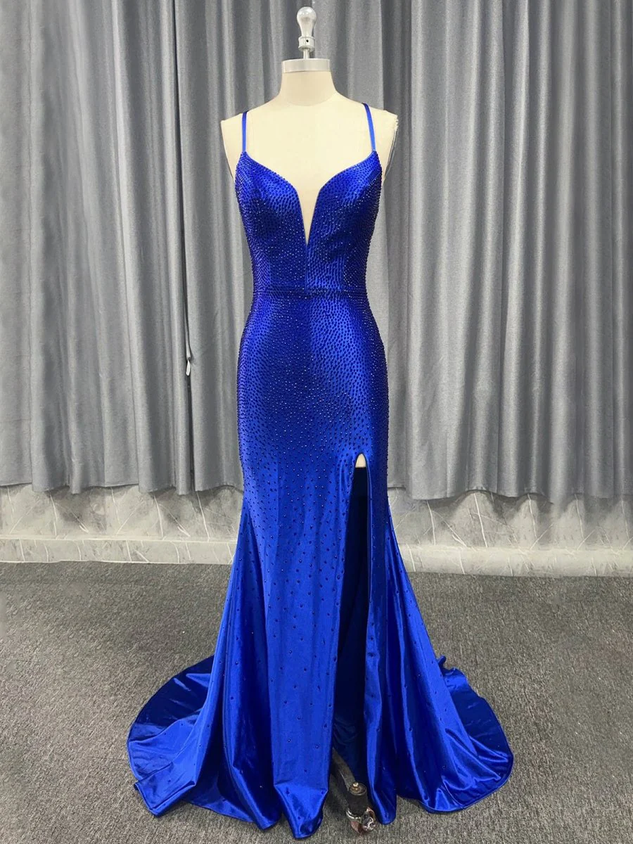 Janiyah |Mermaid V Neck Beaded Jersey Prom Dress with Slit