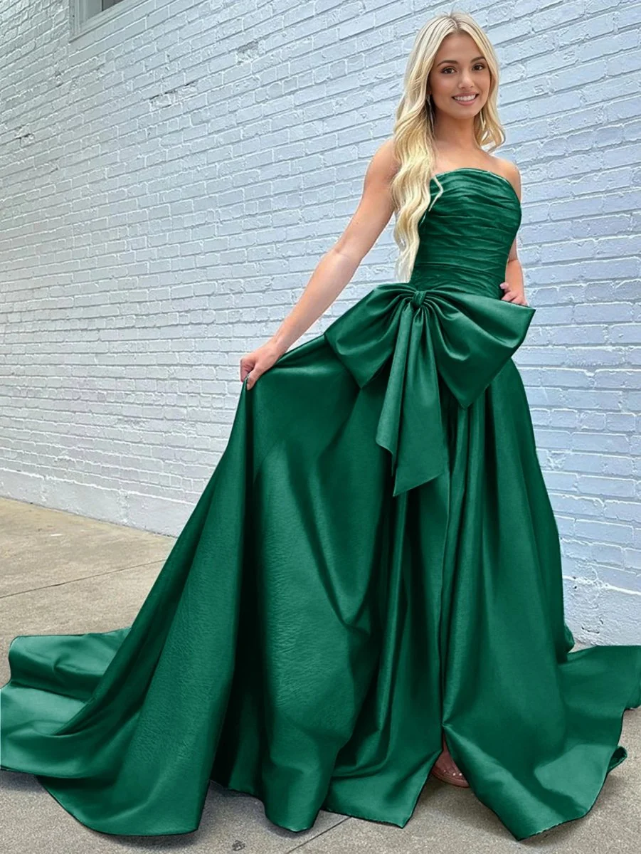 Maisie |A-line Strapless Taffeta Long Prom Dress With Slit