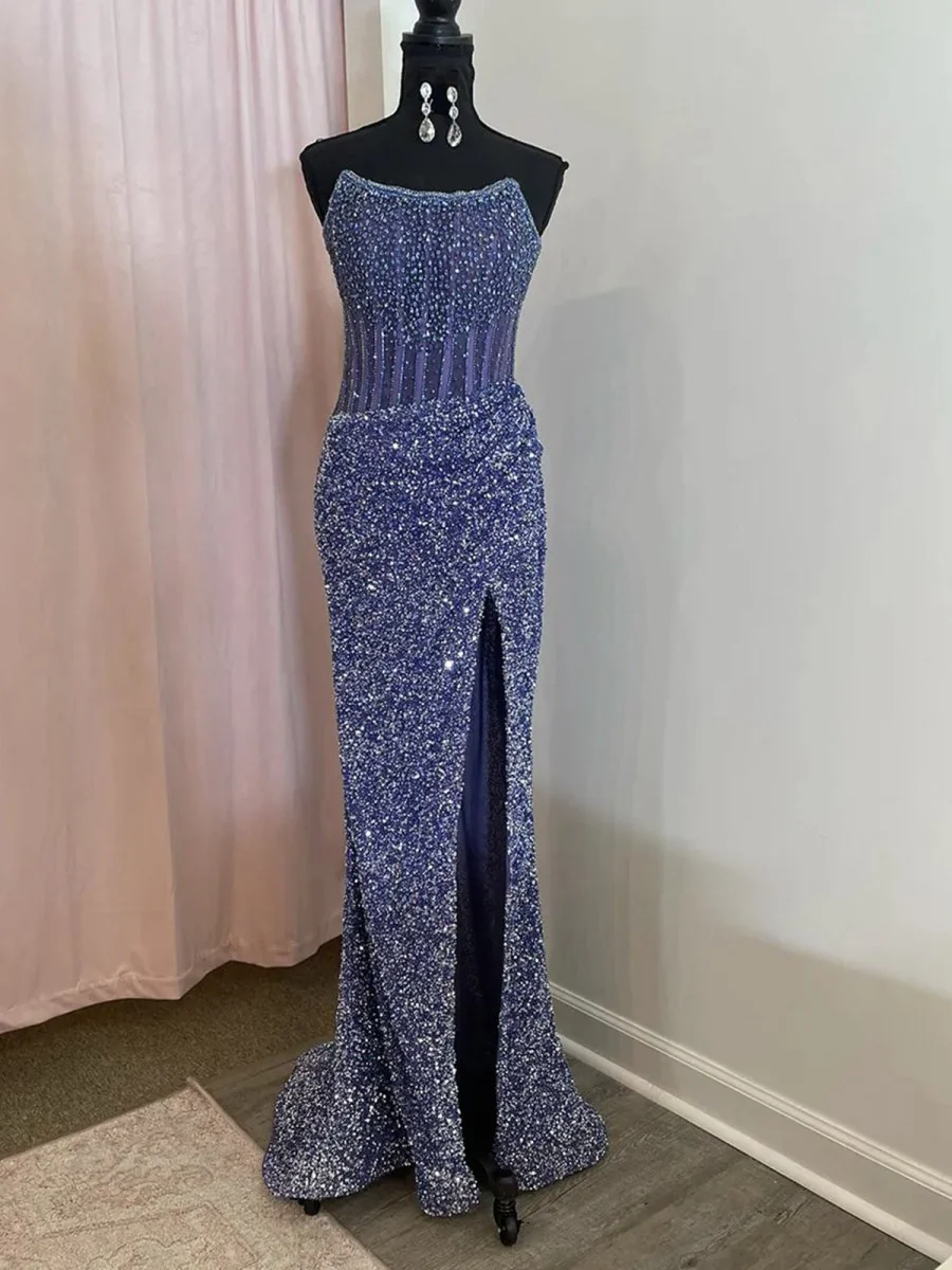 Narcissa | Strapless Mermaid Long Sequins Prom Dress With Split