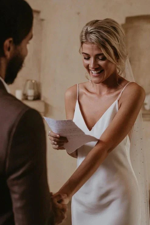 Spaghetti Straps V-neck Simple Beach Wedding Dress