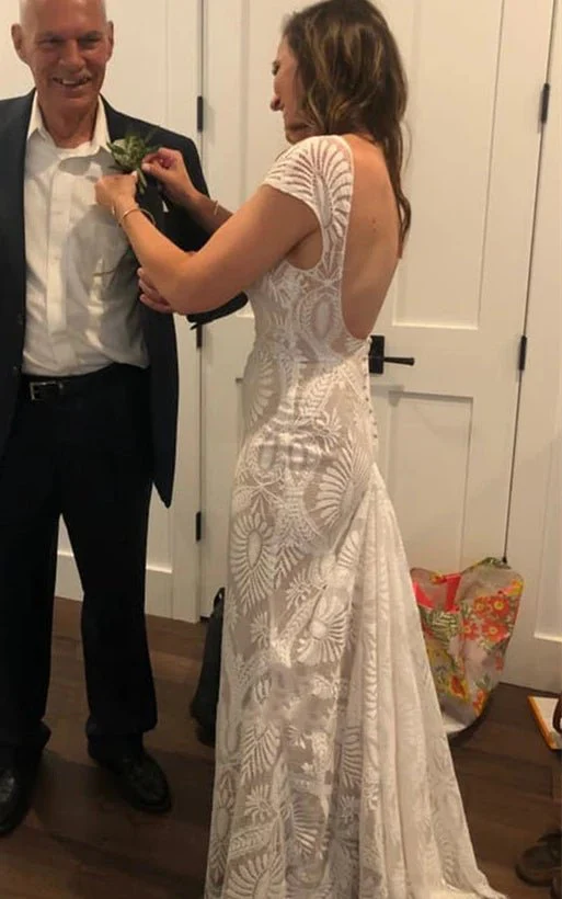 Bohemian Mermaid Bateau Neck Floor-length Lace Wedding Dress