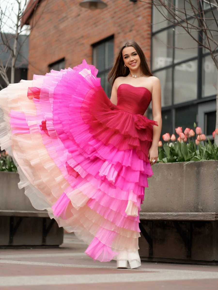 Xiomara | Sweetheart Pleated Bodice Long Prom Dress with Ruffles
