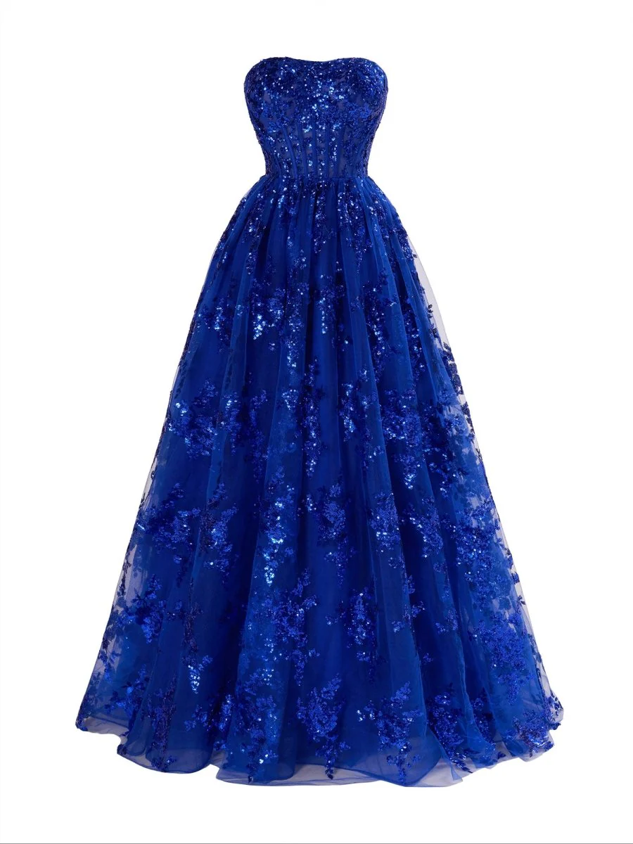 Zara | A Line Strapless Pleating Long Prom Dress With Applique