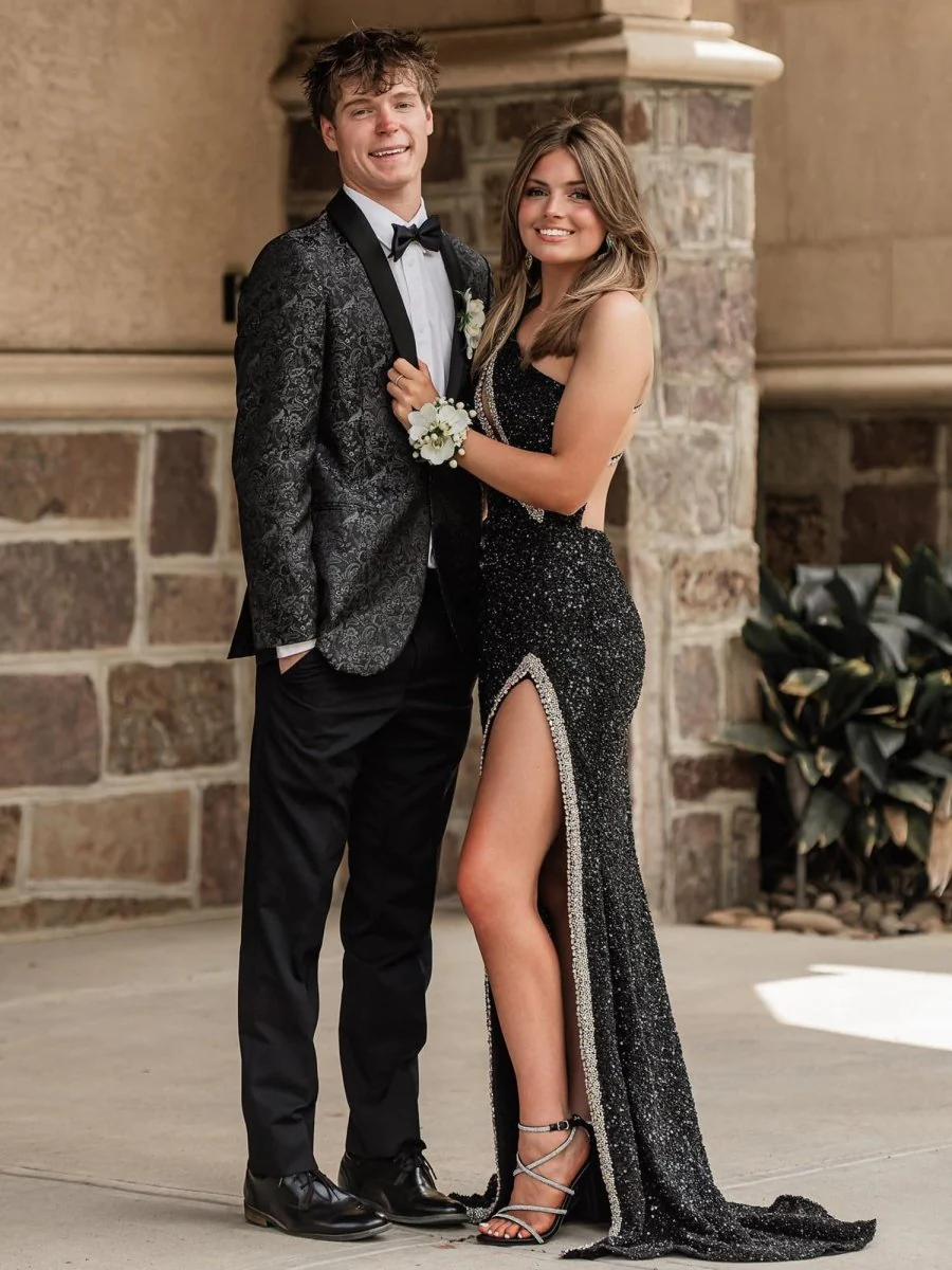 Tove | Orange One Sholder Sequins Mermaid Prom Dresses with Slit