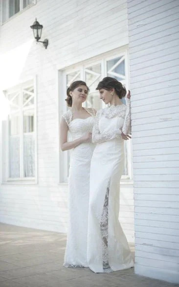 Gorgeous High-Neck Long Illusion Sleeve Mermaid Bridal Gown With Split Side