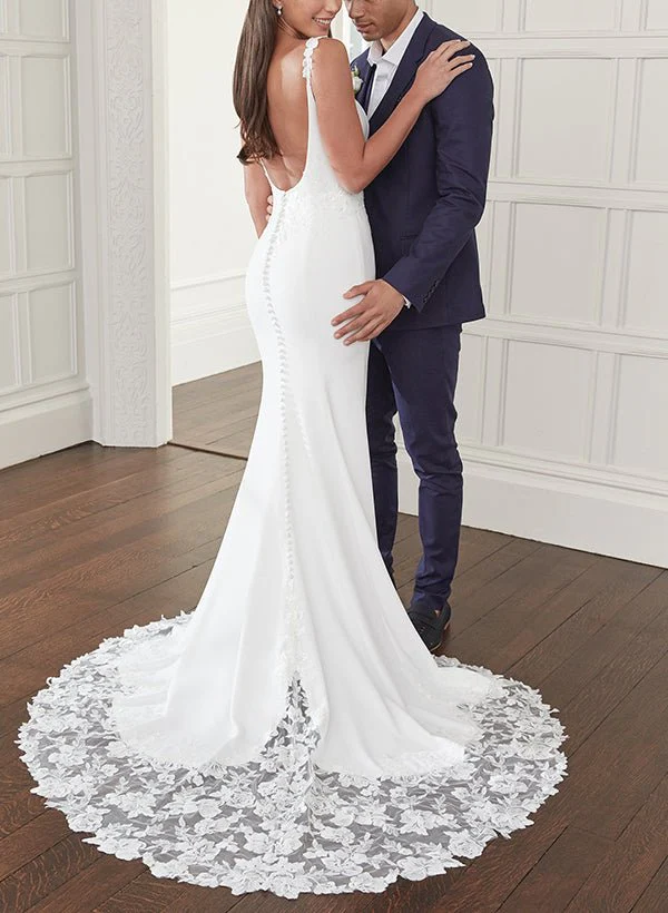 Quilla | Trumpet Mermaid Square Neckline Lace Elastic Satin Wedding Dresses