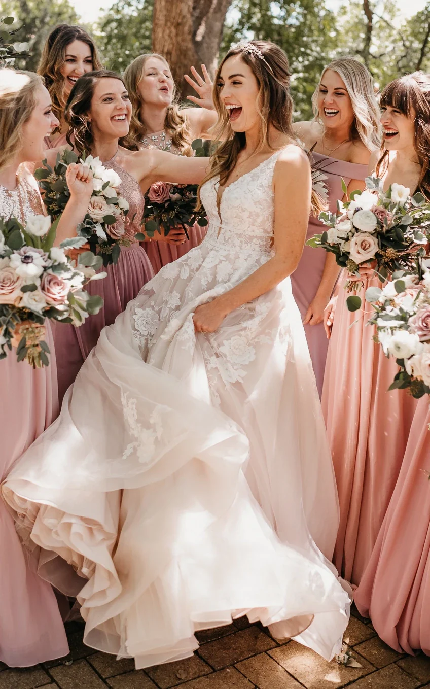 Adorable A-Line Lace Wedding Dress With Appliques And Illusion Deep-V Back