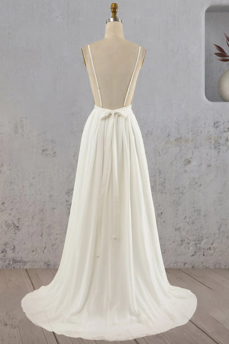 Serafina | A-Line V Neck Straps Spaghetti Sheath Chiffon Wedding Dress