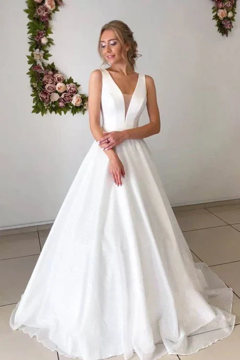 A-line Attractive V-neck Simple Wedding Dress Rustic Wedding Gown
