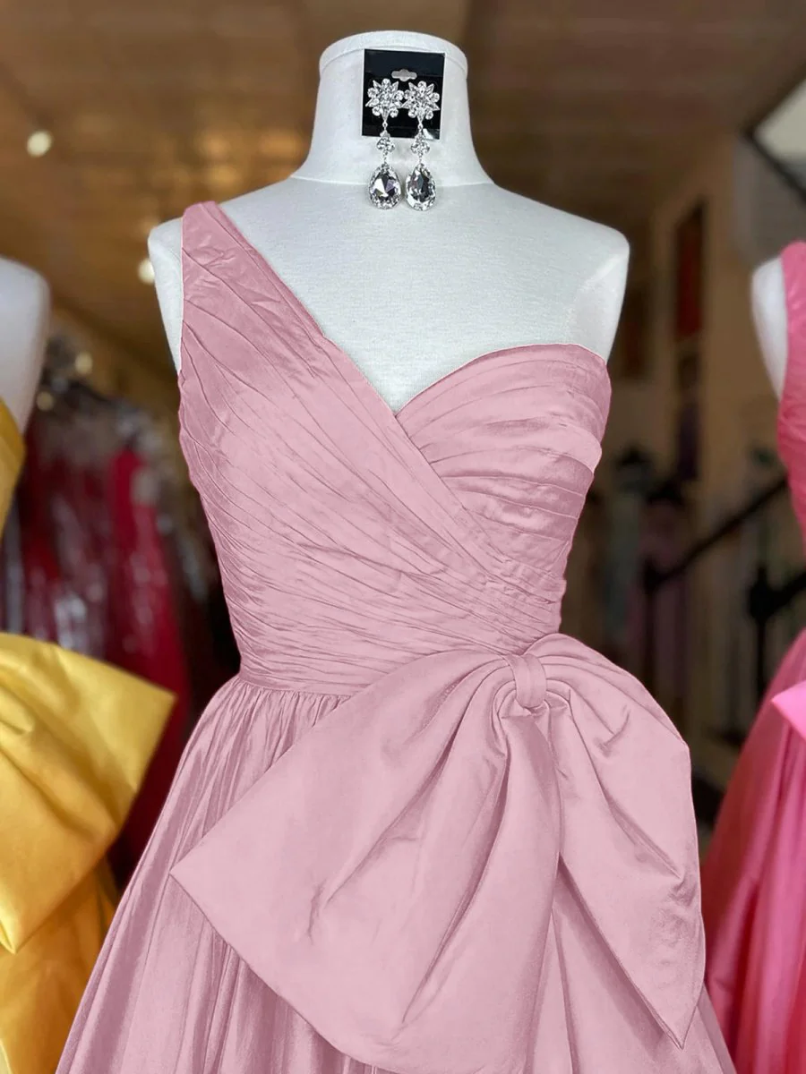 Elvinia | One Shoulder Satin A Line Prom Dress With Bow