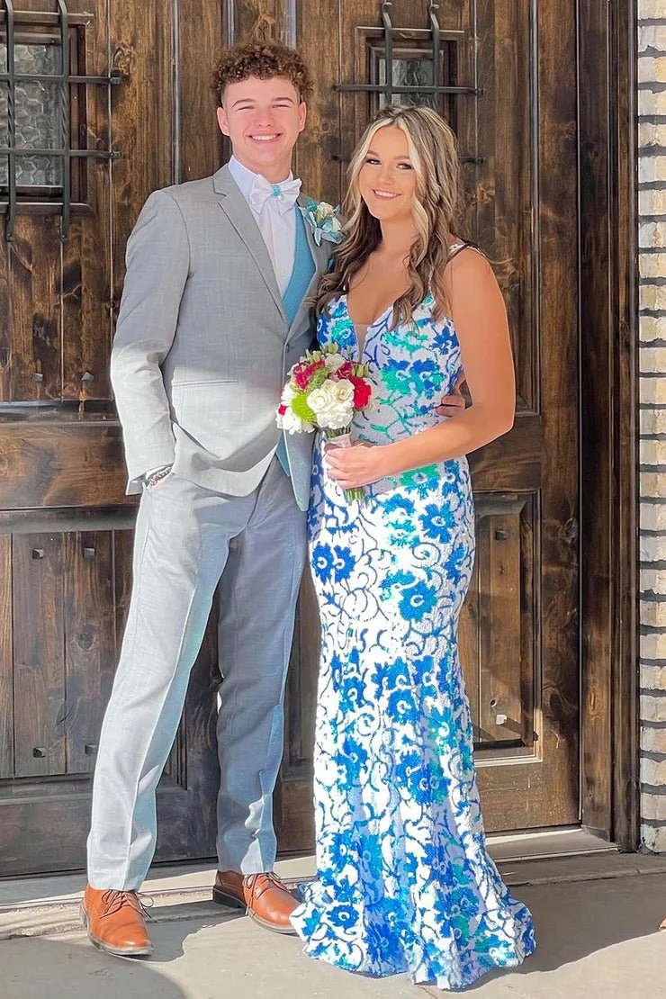 Bailey | Pink V Neck Sequin Lace Mermaid Prom Dress