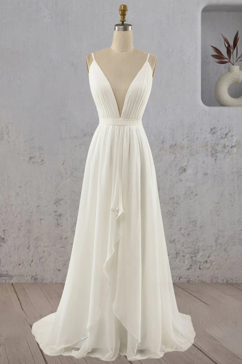 Serafina | A-Line V Neck Straps Spaghetti Sheath Chiffon Wedding Dress