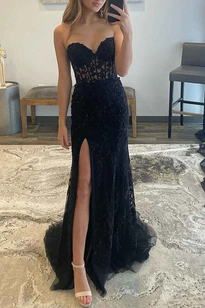 Nyomi |Mermaid Strapless Corset Lace Prom Dress with Slit