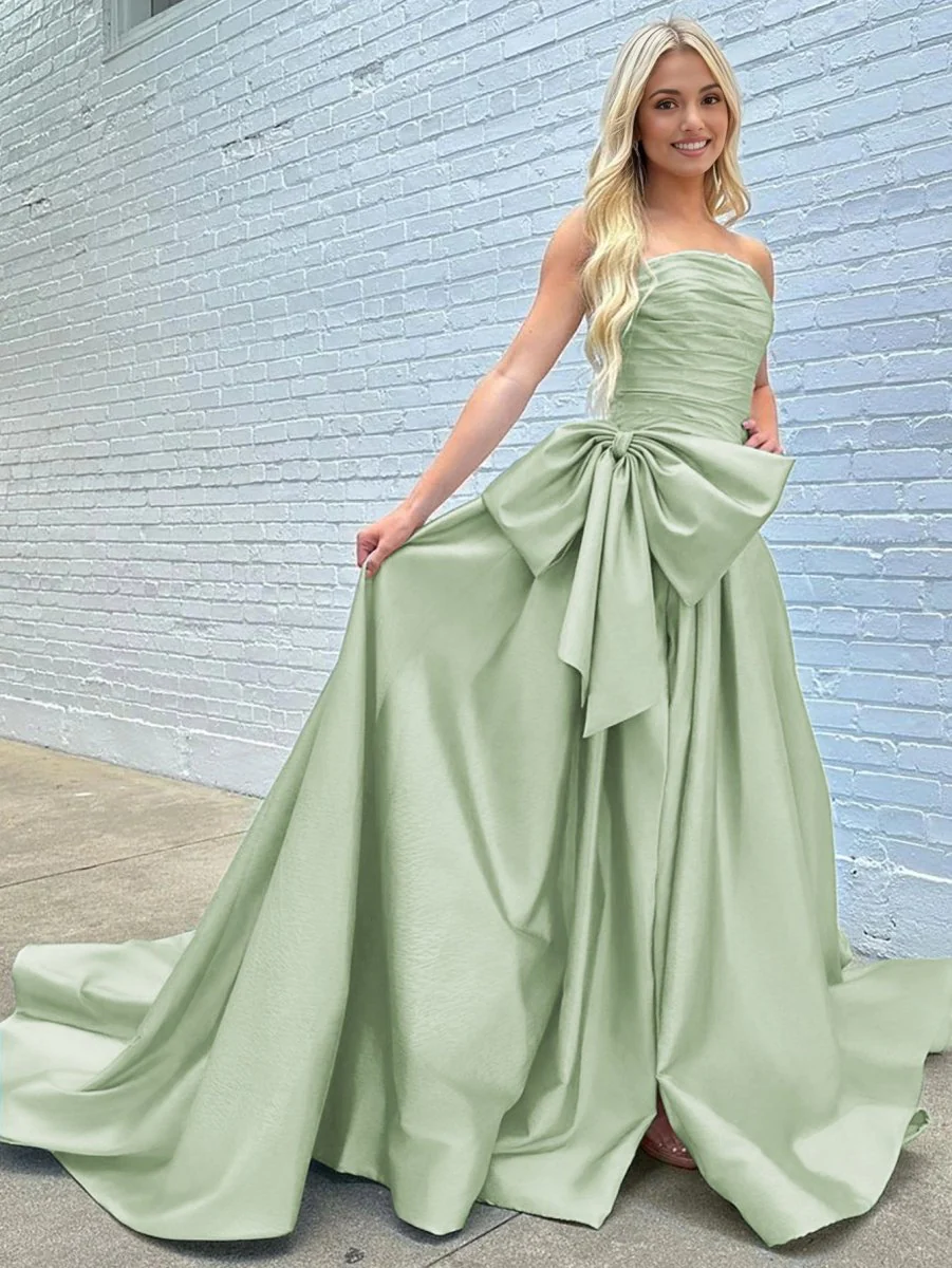 Maisie |A-line Strapless Taffeta Long Prom Dress With Slit