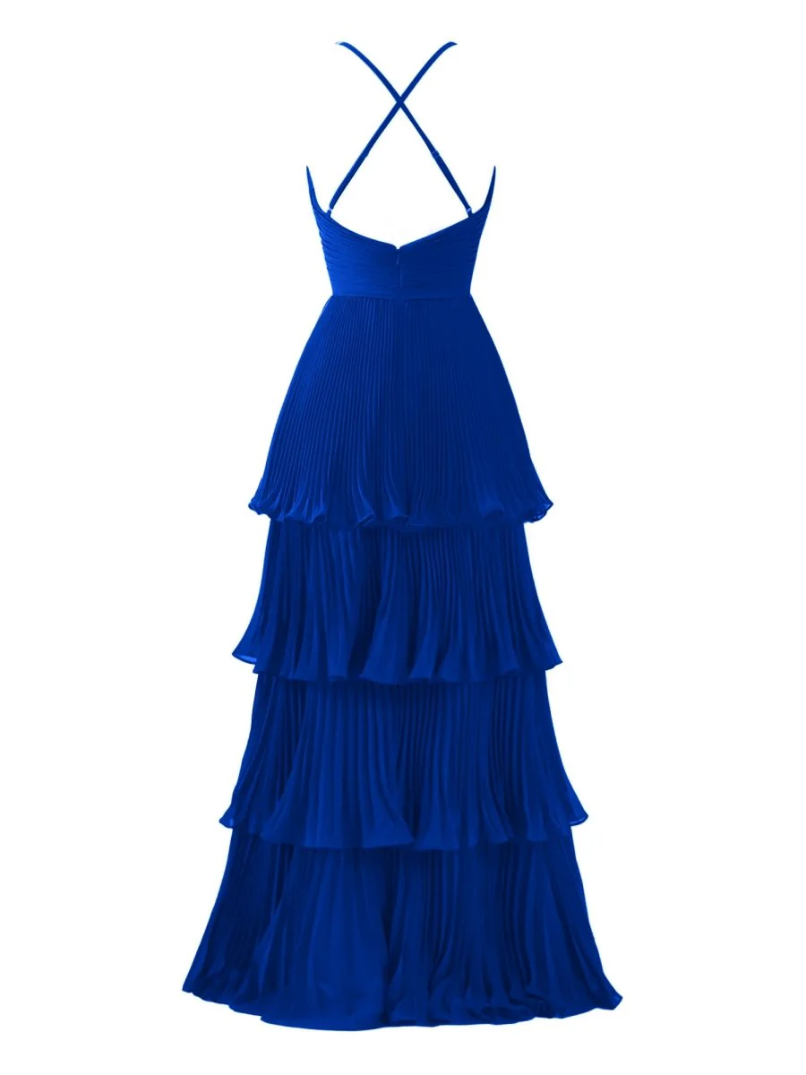 Dark Green A-Line Tiered Floor Length Chiffon Bridesmaid Dress