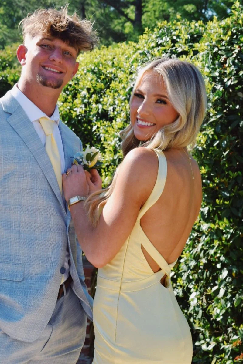 Bliss | Yellow Mermaid Satin V Neck Long Party Dress