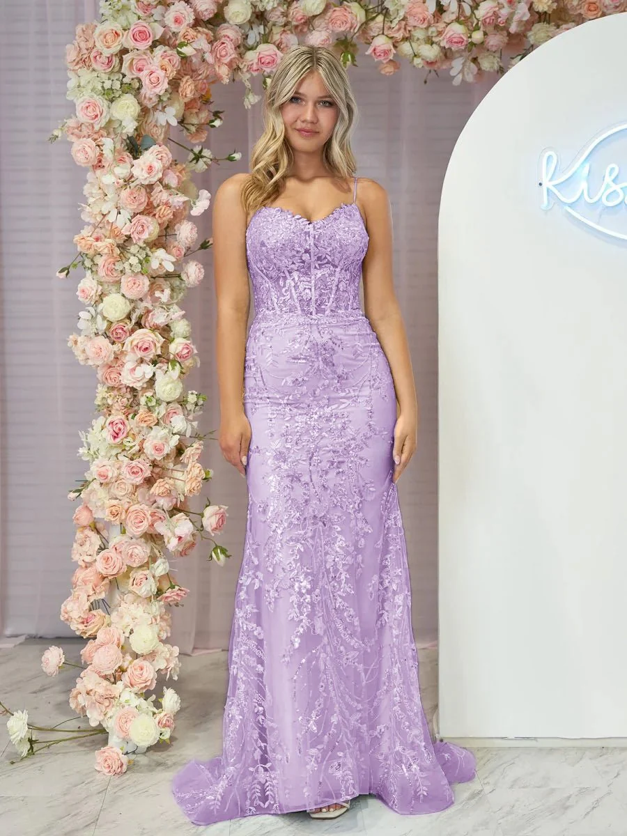 Margaret | Straps Light Blue V-Neck Sequin Appliques Mermaid Prom Dress