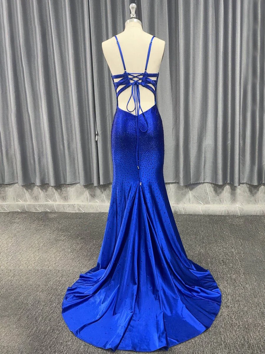 Janiyah |Mermaid V Neck Beaded Jersey Prom Dress with Slit