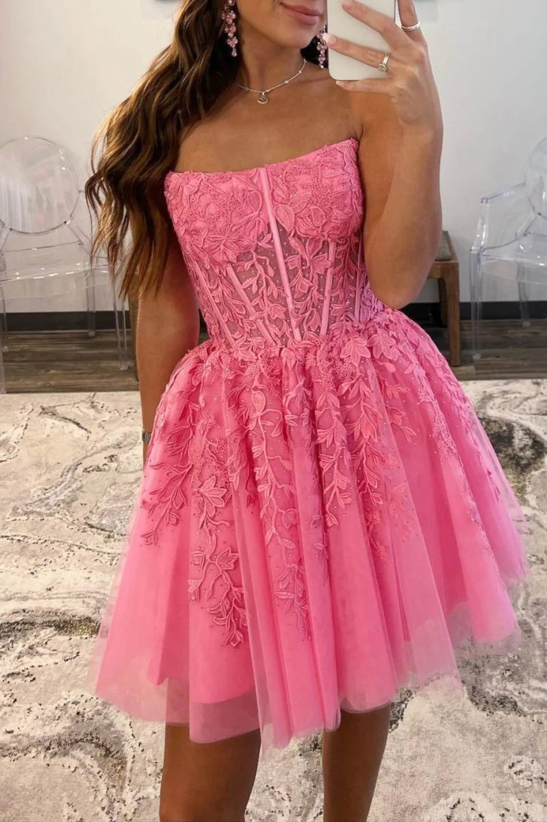 Petunia |A-Line Tulle Lace Homecoming Dress with Appliques
