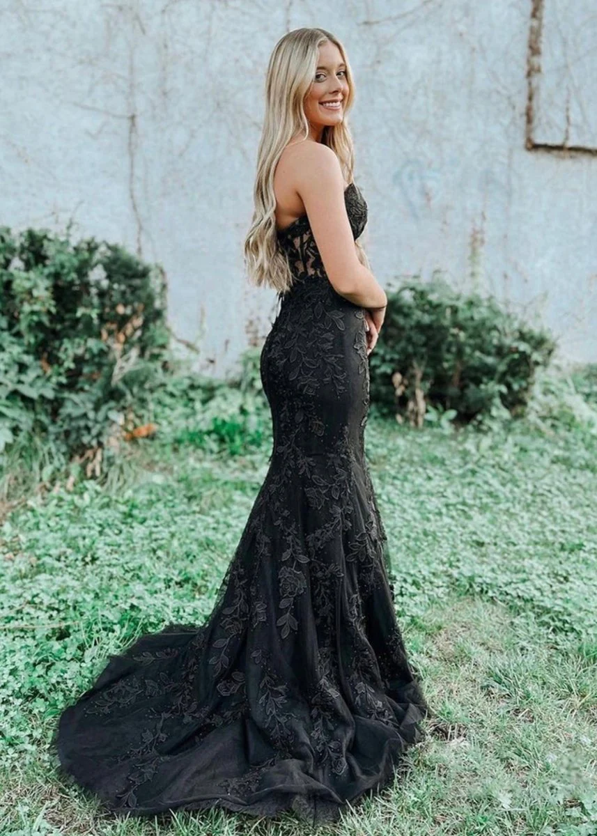 Evie |Mermaid Strapless Lace Prom Dress With Appliques