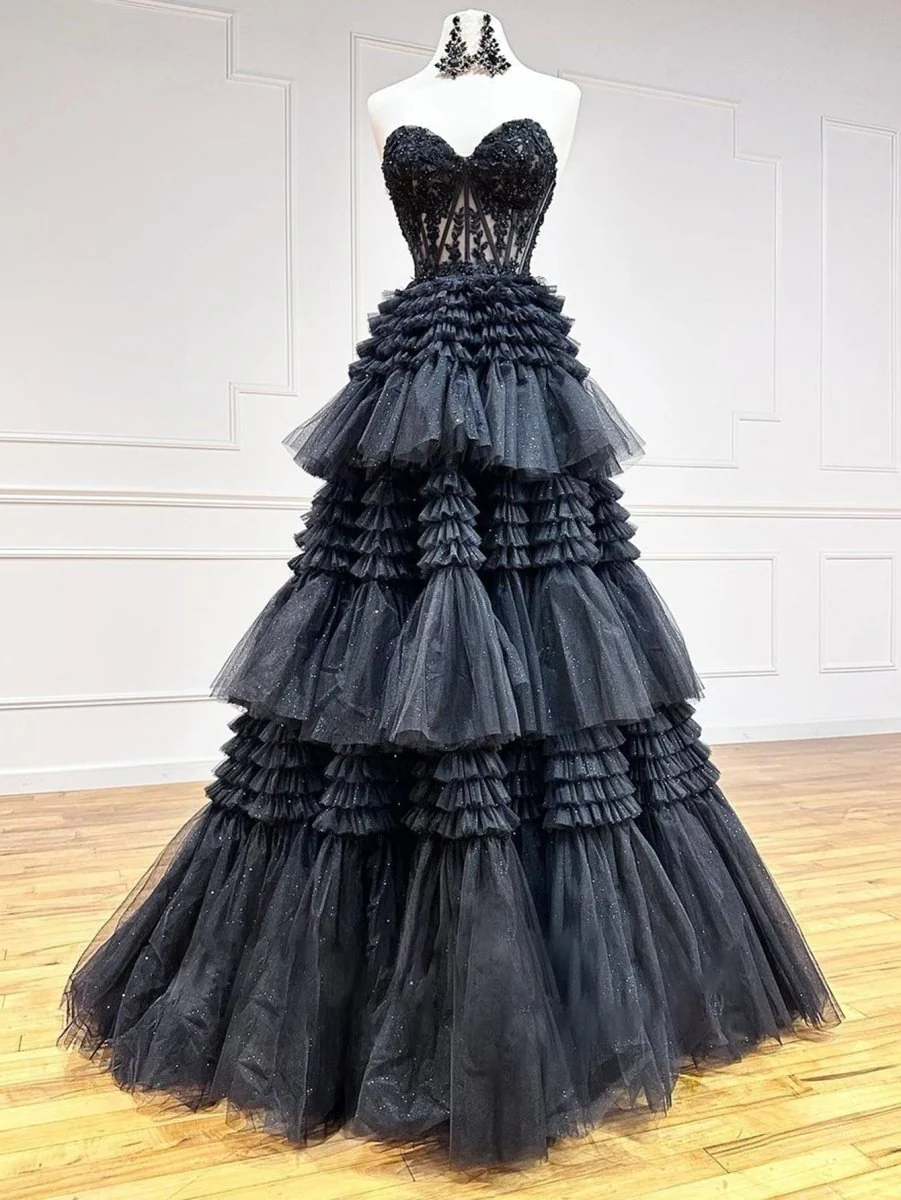 Adelyn |A-Line Sweetheart Tiered Long Tulle Prom Dress