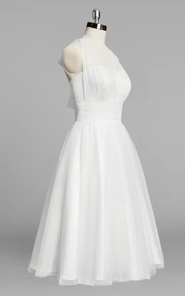Halter A-Line Short Tulle Wedding Dress With Ruching