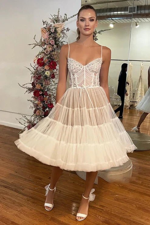 Spaghetti Straps Beads A-line Bohemian Wedding Dress