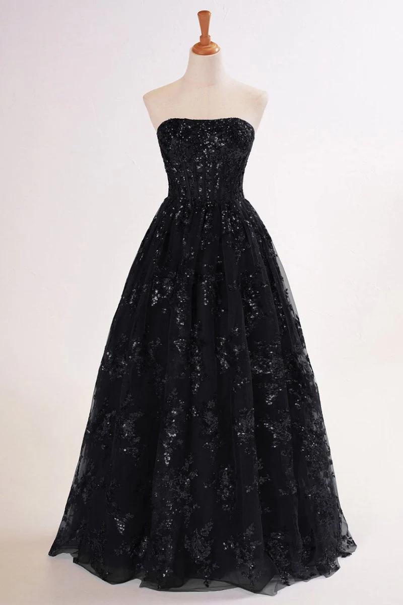 Zara |A-line Sequined Lace Long Prom Dress with Pockets