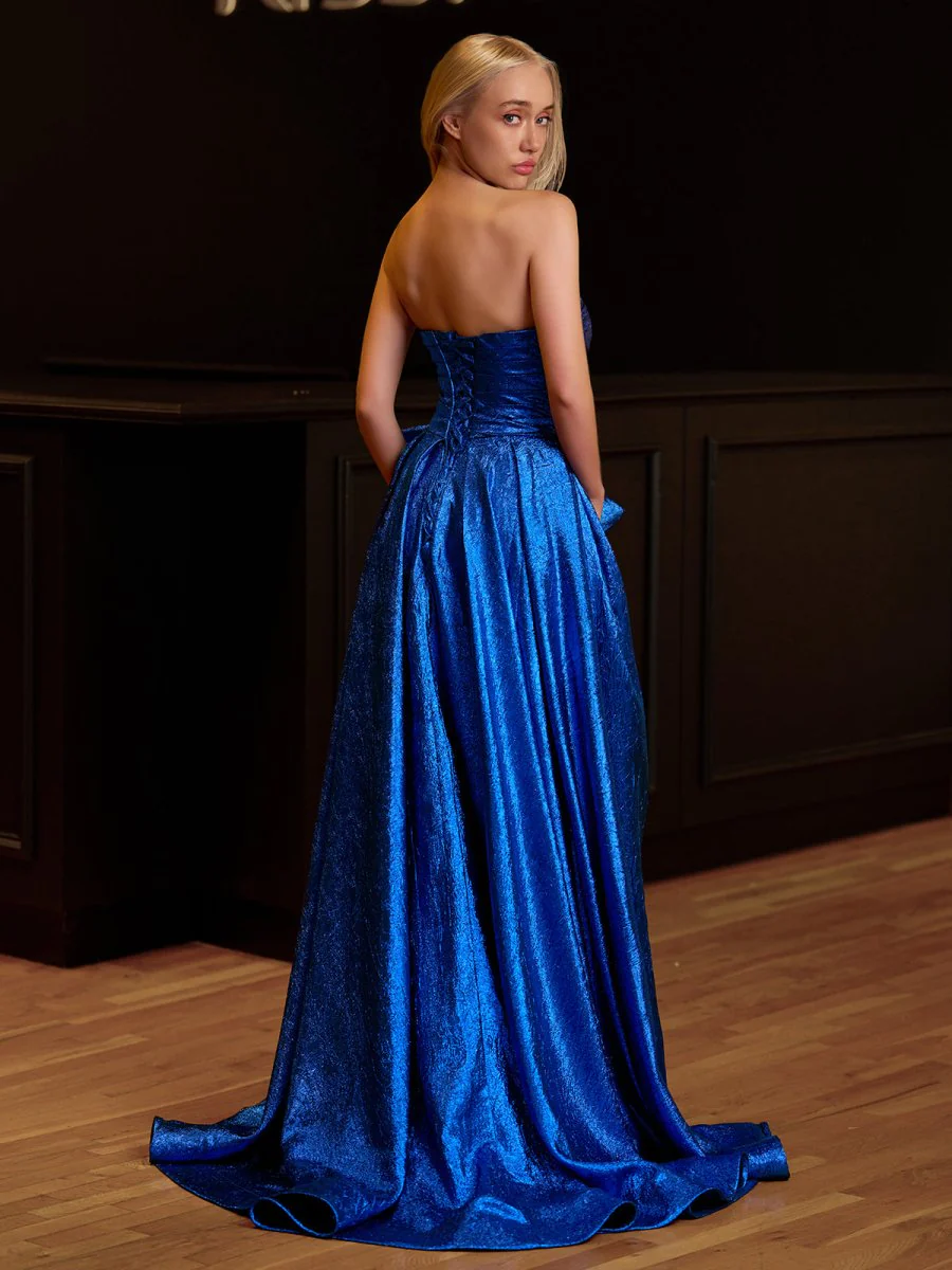 Heloise | Fuchsia Strapless A-Line Long Prom Dress With Bow