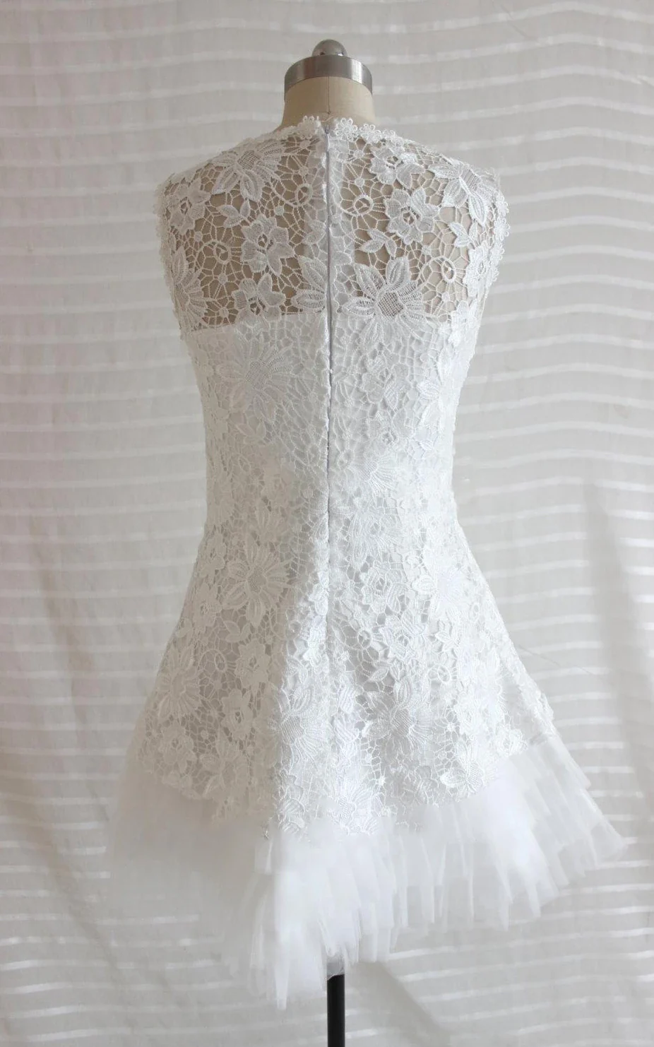 A-Line Short Tulle Lace Satin Weddig Dress