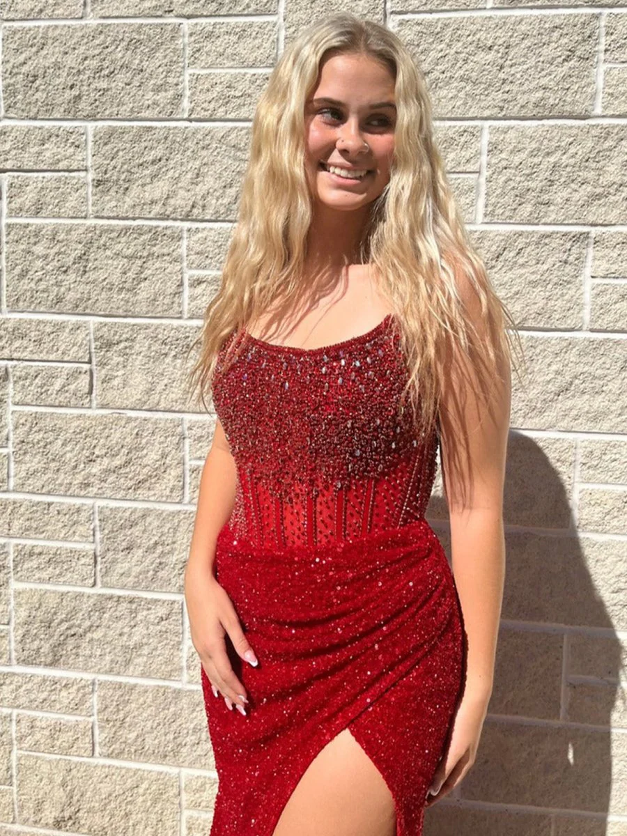 Narcissa | Strapless Mermaid Long Sequins Prom Dress With Split