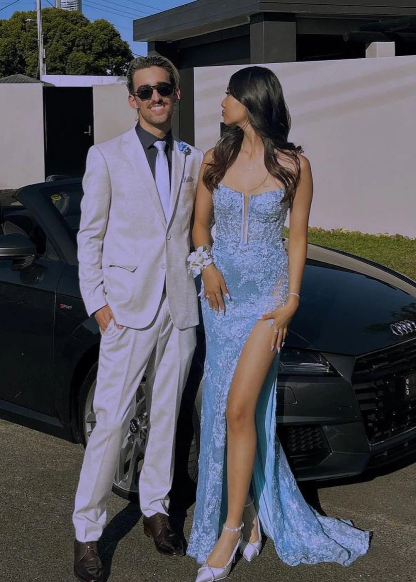 Kairi |Mermaid Spaghetti Straps Appliques Prom Dress with Slit