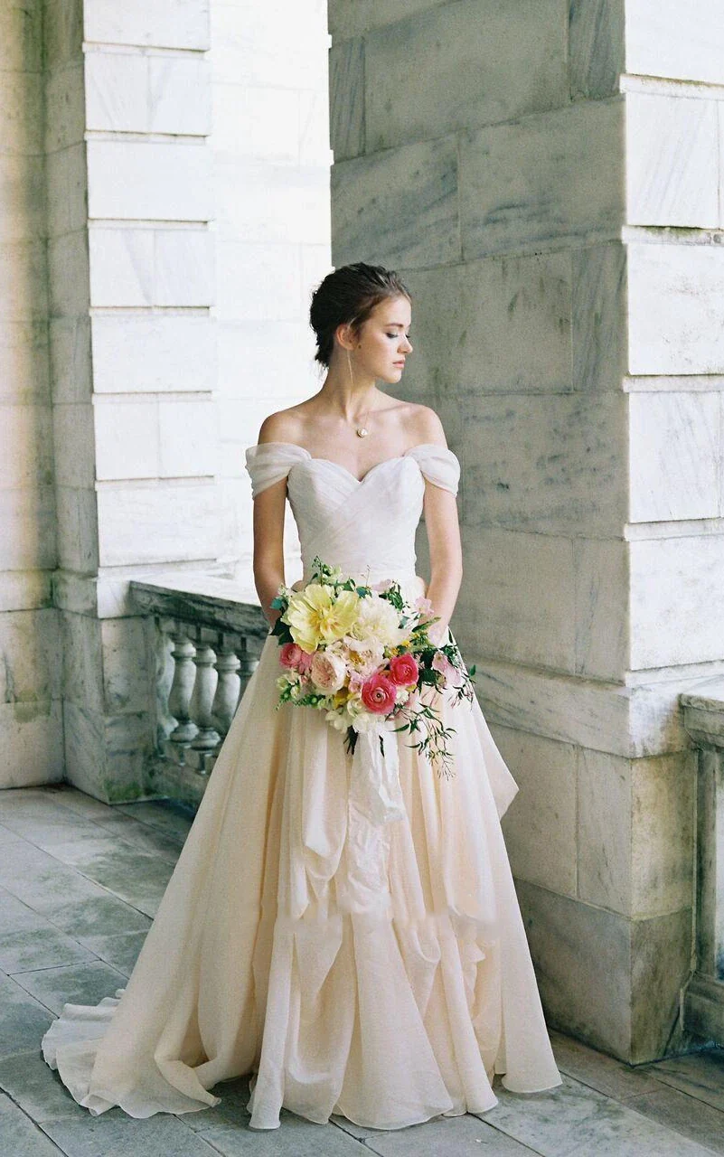 Off-The-Shoulder Drped Floor-Length Criss Cross Dress