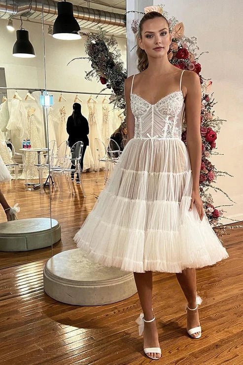 Spaghetti Straps Beads A-line Bohemian Wedding Dress