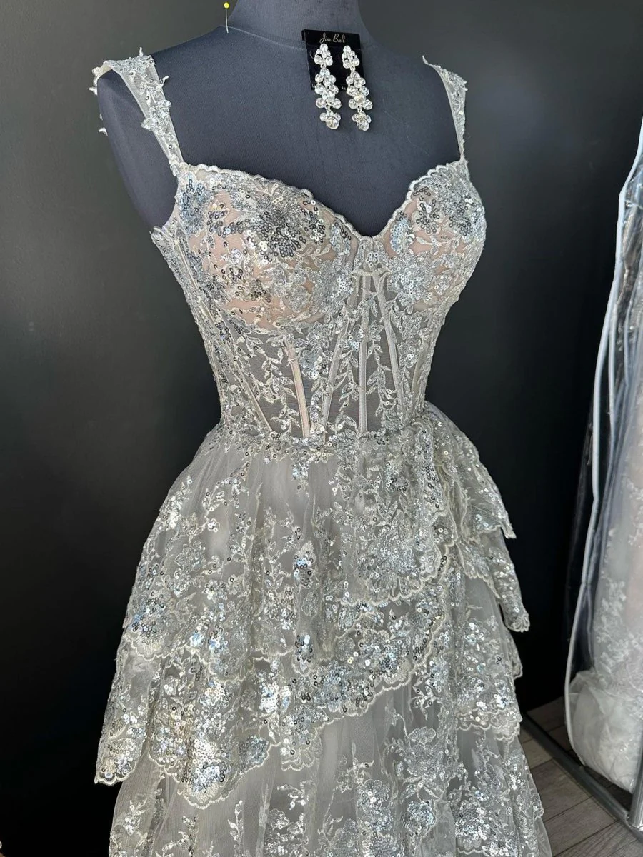 Capri | A-Line Lace Off-the-Shoulder Tiered Long Prom Dress with Slit